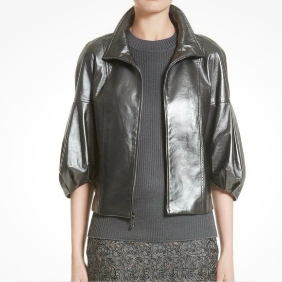 St. John Jackets & Blazers - St. John women’s pearlised Napa leather grey jacket